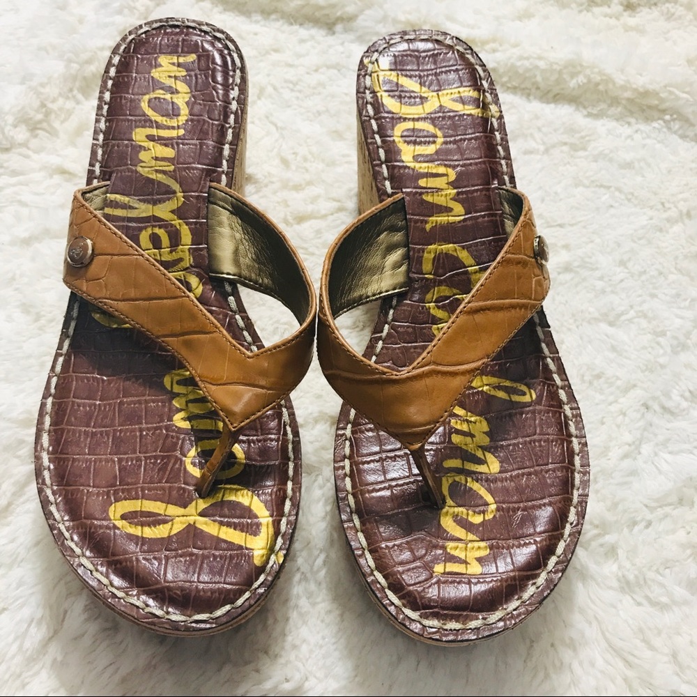 Sam Edelman Dark Tan Romy Cork Wedge Sandals 9.5
